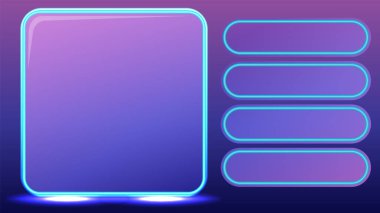 Parlayan elementler ve gelecekten gelen renk paleti ile neon oyun arayüzünün canlı vektör çizimi