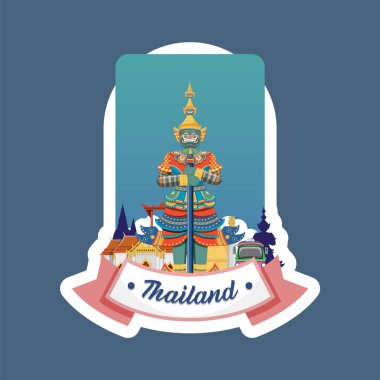 Kültürel temalar için ideal, karmaşık detaylar ve koyu renklerle geleneksel Tayland tapınağı koruyucusunun canlı vektör çizimi