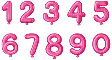 Pembe balon numaralarının parlak bir sonla gösterimi. Eğlenceli tasarımlar ve eğitici materyaller için mükemmel.