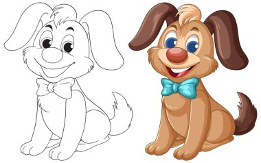 Mavi papyonlu, canlı renkleri ve neşeli bir ifadesi olan çekici bir çizgi film köpeği. Renkli ve özet sürümleri içerir