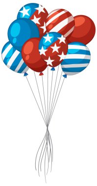 Yıldız ve çizgili kırmızı, beyaz ve mavi balonların vektör çizimi. Bağımsızlık Günü kutlamaları için mükemmel.