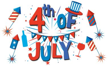 Havai fişek, vatansever renkler ve Bağımsızlık Günü 'nü canlı bir kompozisyonda kutlayan neşeli vektör illüstrasyonları