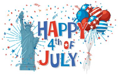 Özgürlük Anıtı 'nın balonlu ve havai fişekli renkli tasviri Bağımsızlık Günü' nü kutluyor.