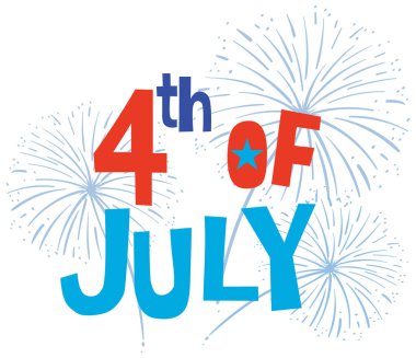 ABD 'de Bağımsızlık Günü' nü kutlayan havai fişek ve cesur tipografi ile renkli vektör çizimi