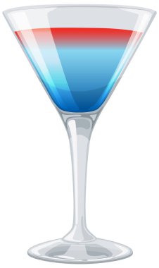 Martini bardağındaki katmanlı kırmızı, beyaz ve mavi karışımın temsili çizimi. Temiz çizgiler ve canlı renkler görsel cazibeyi artırır