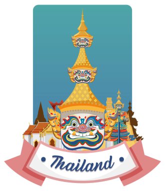 Geleneksel bir Tayland tapınağının canlı bir temsili. Karmaşık detaylar ve kalın renkler, kültürel özleri yansıtıyor.