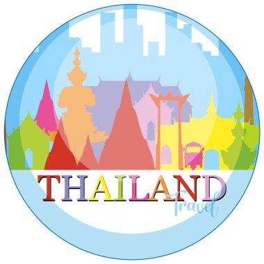 Tayland 'ın sembolik simgelerinin modern ve renkli bir şekilde canlı vektör çizimi. Seyahat promosyonları ve kültürel sunumlar için mükemmel.