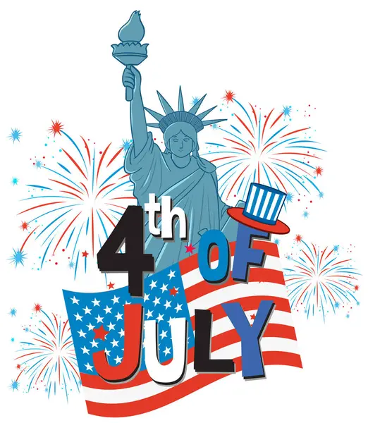 Havai fişek ve vatansever unsurların canlı renkleriyle Özgürlük Heykeli 'nin temsilcisi.