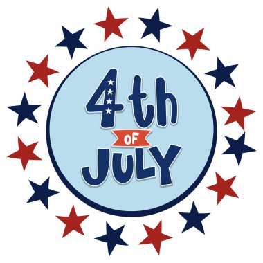 Bağımsızlık Günü 'nü kutlayan cesur metni çevreleyen kırmızı ve mavi yıldızlı dairesel illüstrasyon