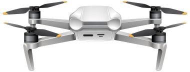 Pürüzsüz tasarım ve gerçekçi elementlere sahip modern bir insansız hava aracının detaylı vektör illüstrasyonu ileri teknoloji ve yenilik sergiliyor.