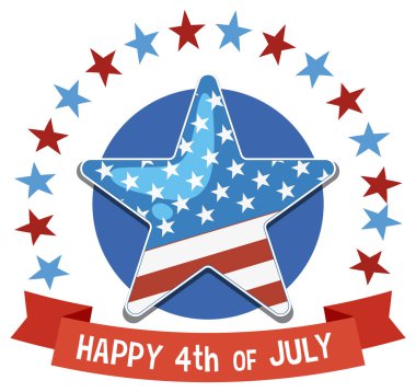 Yıldızlarla çevrili Amerikan bayrağı elementleri ve 4 Temmuz bayrağı olan bir yıldızın vektör çizimi