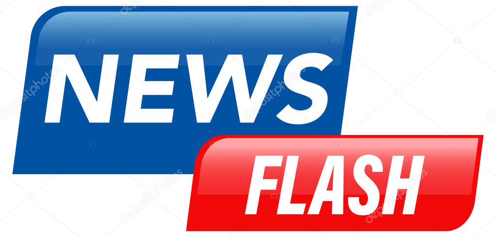 Bold vector illustration featuring 'News Flash' text in vibrant blue and red, ideal for media and communication themes