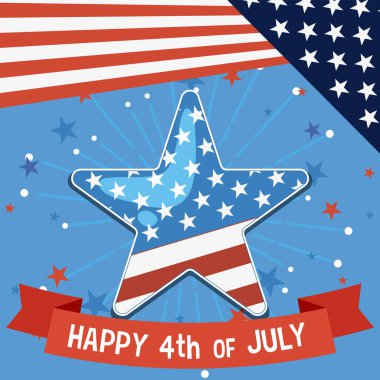 Amerikan bayrak unsurları, canlı renkleri ve 4 Temmuz kutlamaları için şenlik tasarımı olan bir yıldızın vektör çizimi