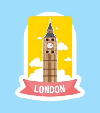 Parlak renkleri ve parlak çizgileri olan ünlü bir Londra kulesinin temsilcisi, canlı bir gökyüzüne karşı kurulmuş.