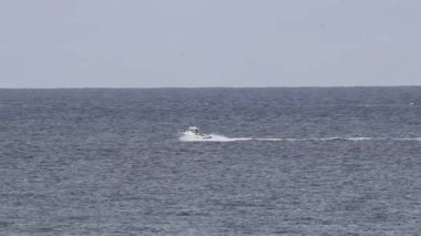 Sürat teknesi sakin deniz yüzeyinde hızla ilerliyor.