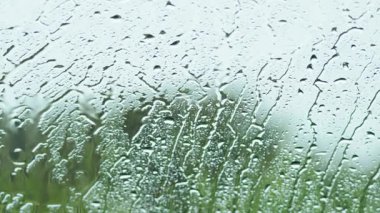 Penceredeki yağmur damlaları bulanık arkaplanlı