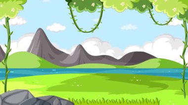 Dinozor canlı bir manzarada ortaya çıkar, büyük bir numarayla etkileşime girer, manzaralı bir zemin üzerine kurulur.