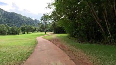 Sakin bir parkta boş bir viraj yolu