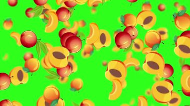 Şeftali ve kirazlar yeşil bir zemine düşüyor