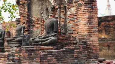 Eski tuğla kalıntıları arasında Buda heykelleri