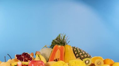 Çeşitli taze meyvelerden oluşan canlı bir karışım.
