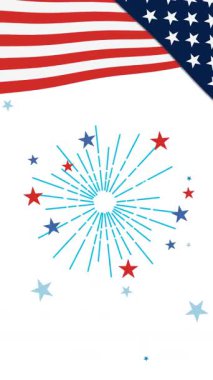 Amerikan bayrak unsurlarının, yıldızların ve kutlama metninin canlı, şenlikli bir şekilde yer aldığı dinamik animasyon