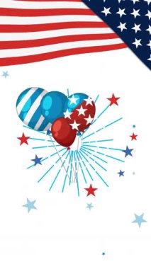 Vatansever balonlar ve canlı renklerle havai fişek animasyonu ve Bağımsızlık Günü 'nü kutlayan dinamik geçişler.