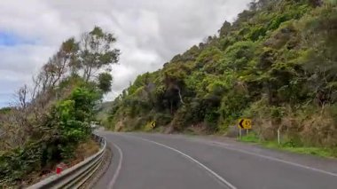 Sarmal Büyük Okyanus Yolu boyunca uzanan, yemyeşil ve okyanus manzaralı manzaralı manzaralı manzaralı 15 saniyelik bir video.