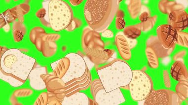 Yeşil zemine düşen çeşitli ekmekler