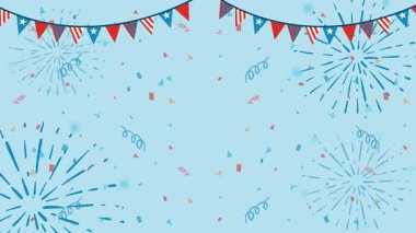 Havai fişeklerle vatansever animasyonlar ve Bağımsızlık Günü kutlamaları. Canlı renkler ve dinamik geçişler neşeli bir atmosfer yaratır.