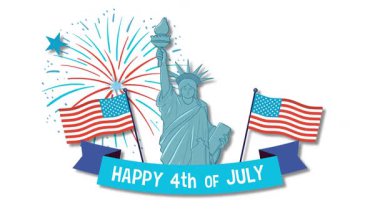 Özgürlük Anıtı, Amerikan bayrakları ve havai fişeklerin yer aldığı animasyon sahnesi şenlikli, vatansever bir tema.