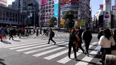 Yayalar işlek bir şehir kavşağından geçiyor