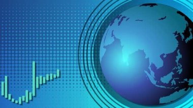 Küresel ekonomik eğilimleri vurgulayan, şamdan grafikli animasyon dünyası. Mavi tonlar ve dairesel desenler geleceksel bir his yaratır.