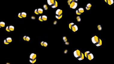 Suşi parçaları kara zemine düşüyor.