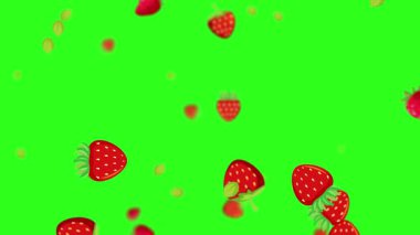 Yeşil bir zemine çilek yağıyor.