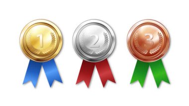 Altın, gümüş ve kurdeleli bronz madalyalar.