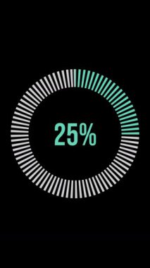Dairesel ilerleme çubukları% 10 'dan% 100' e artarak siyah arkaplandaki pürüzsüz geçişlerle