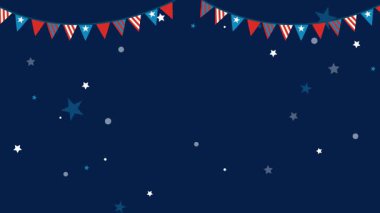 Amerikan bayrağı tasarımı ve bayrak bayrağı taşıyan animasyon yıldızı Bağımsızlık Günü 'nü kutluyor. Dinamik geçişler ve canlı renkler vatanseverlik temasını geliştirir