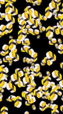 Tamago suşi parçaları siyah bir arkaplana doğru çağlayarak dinamik ve oyuncu bir görsel efekt yaratır.