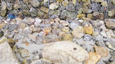 Dalgalar yavaşça kayalık kıyı şeridinde süzülüyor