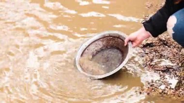Çamurlu suda altın arayan kişi