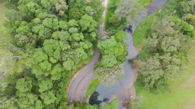 İnsansız hava aracı, yoğun yeşillik ve Avustralya 'nın Gold Coast kentindeki sakin bir nehirde dolambaçlı bir yol yakalıyor.