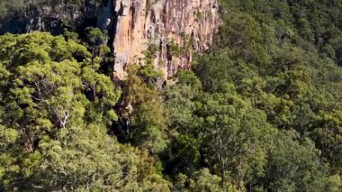 Nimbin Kayaları 'nın insansız hava aracı görüntüleri yoğun yeşilliklerle çevrili, parlak gün ışığında doğal güzellikleri ve engebeli araziyi gözler önüne seriyor.