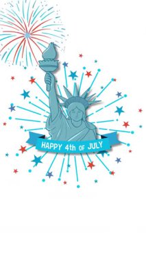 Özgürlük Heykeli 'nin canlı havai fişekleri ve kırmızı, beyaz ve mavi yıldızlarıyla Bağımsızlık Günü' nü kutluyor.