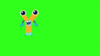 Parlak animasyon, neşeli bir karakter ve yo-yo yeşil ekranda, Y harfini eğlenceli ve eğitici bir şekilde vurguluyor.