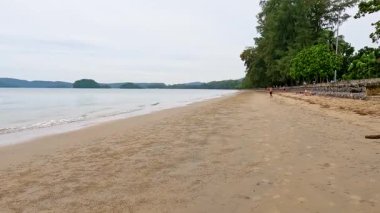 Tayland, Krabi 'de sakin plajda yalnız yürüyen biri.