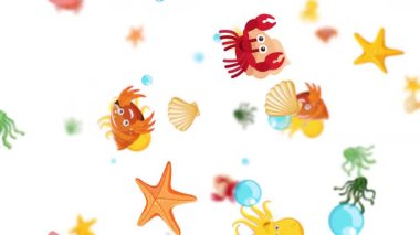 Uyum içinde yüzen renkli deniz canlıları.