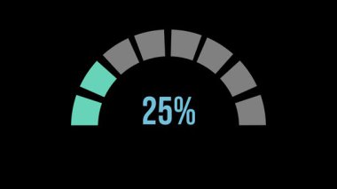 Dairesel yüzde çubuklar 8 saniye içinde% 16 'dan% 100' e çıkıyor. Düz geçişler, deniz mavisi ve gri bölümler, siyah arkaplan