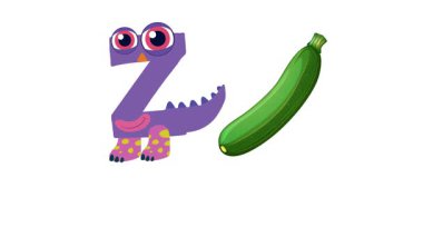 Z harfinin kabaklı bir karaktere dönüşmesinin eğlenceli bir animasyonu. Beyaz arkaplanda parlak renkler ve basit tasarım