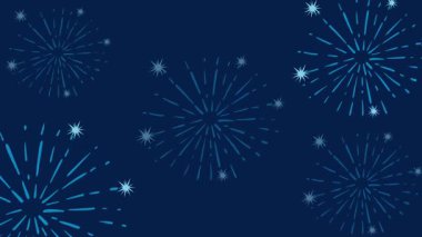 Mavi havai fişekler koyu mavi bir arka plana doğru patlayıp dinamik hareketlerle canlı ve kutlama atmosferi yaratıyor.